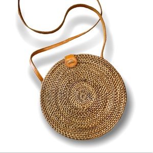 Straw Studios Hand Woven Round Rattan Crossbody Bag - Women’s Summer Purse